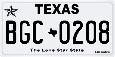 TX license plate BGC0208