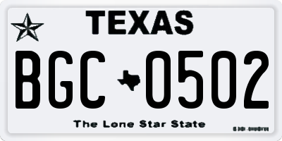TX license plate BGC0502
