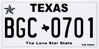 TX license plate BGC0701
