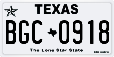 TX license plate BGC0918