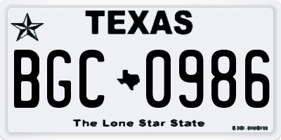 TX license plate BGC0986