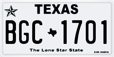 TX license plate BGC1701