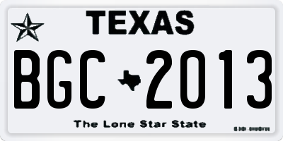 TX license plate BGC2013