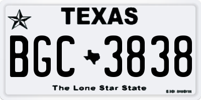 TX license plate BGC3838