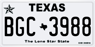 TX license plate BGC3988