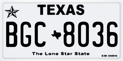 TX license plate BGC8036