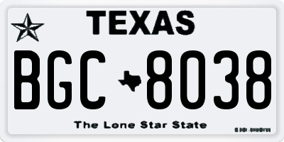 TX license plate BGC8038
