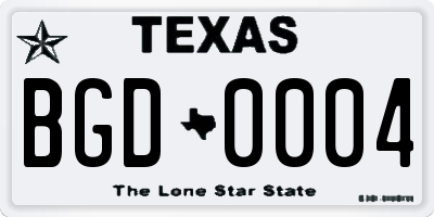 TX license plate BGD0004