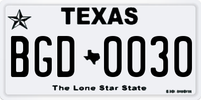 TX license plate BGD0030