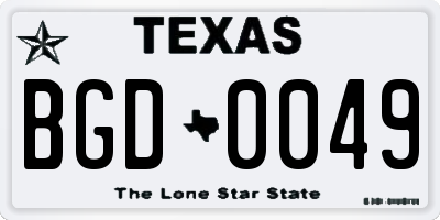TX license plate BGD0049