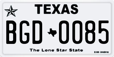 TX license plate BGD0085