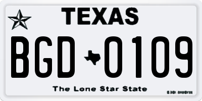 TX license plate BGD0109