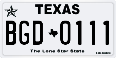 TX license plate BGD0111