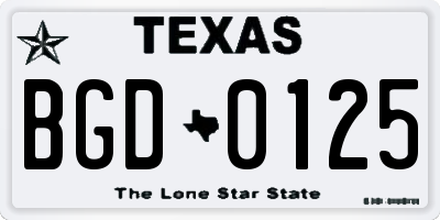 TX license plate BGD0125