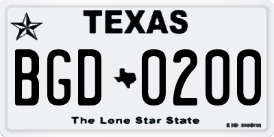 TX license plate BGD0200