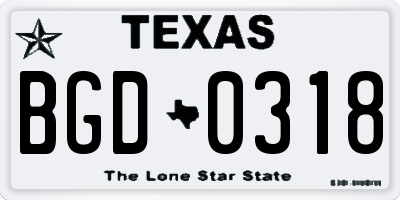 TX license plate BGD0318