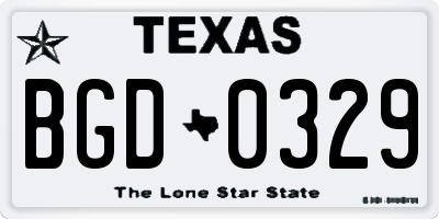 TX license plate BGD0329
