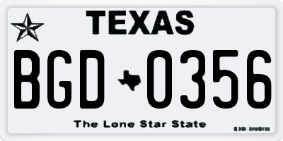 TX license plate BGD0356