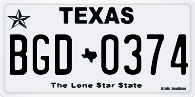 TX license plate BGD0374