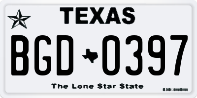 TX license plate BGD0397