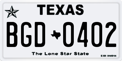 TX license plate BGD0402