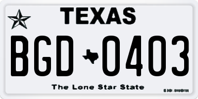 TX license plate BGD0403