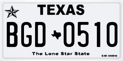 TX license plate BGD0510