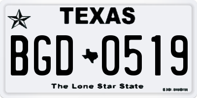 TX license plate BGD0519