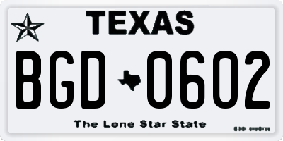 TX license plate BGD0602