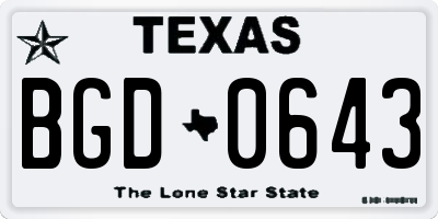 TX license plate BGD0643