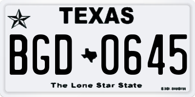 TX license plate BGD0645