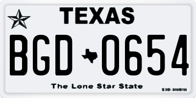 TX license plate BGD0654