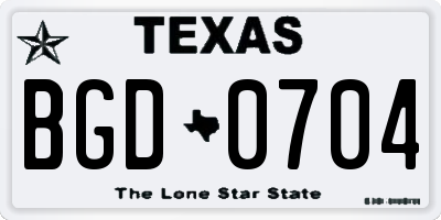 TX license plate BGD0704