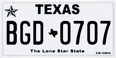 TX license plate BGD0707
