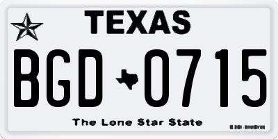 TX license plate BGD0715