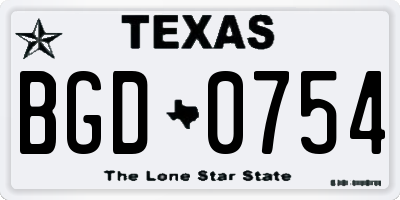TX license plate BGD0754