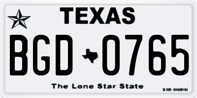 TX license plate BGD0765