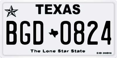 TX license plate BGD0824