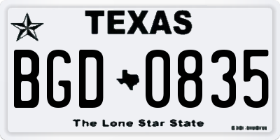 TX license plate BGD0835