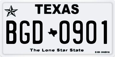 TX license plate BGD0901