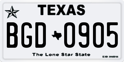 TX license plate BGD0905