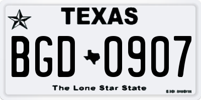 TX license plate BGD0907