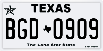 TX license plate BGD0909