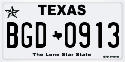 TX license plate BGD0913