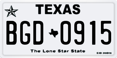 TX license plate BGD0915