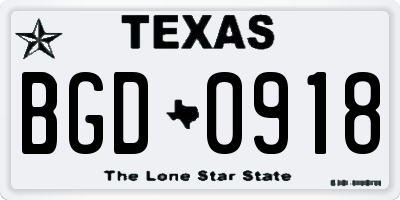 TX license plate BGD0918