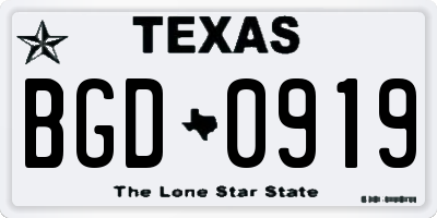 TX license plate BGD0919