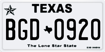 TX license plate BGD0920
