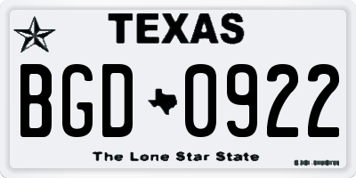 TX license plate BGD0922
