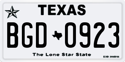 TX license plate BGD0923